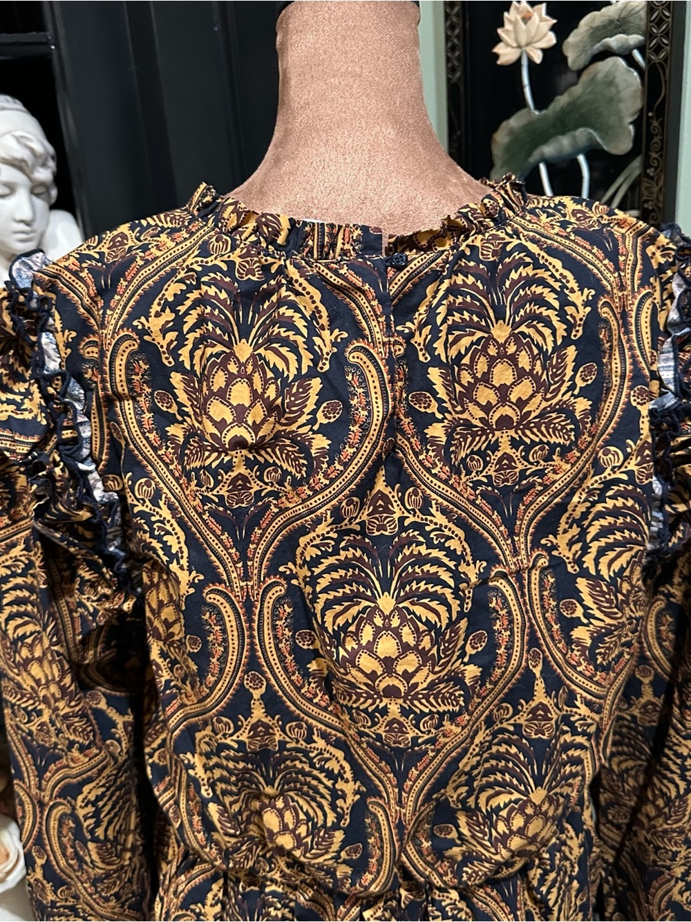 Anthropologie A Loves A Damask Print Voile Ruffle Dress – Size XL - Picture 7 of 13